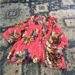 Coral floral smocked top